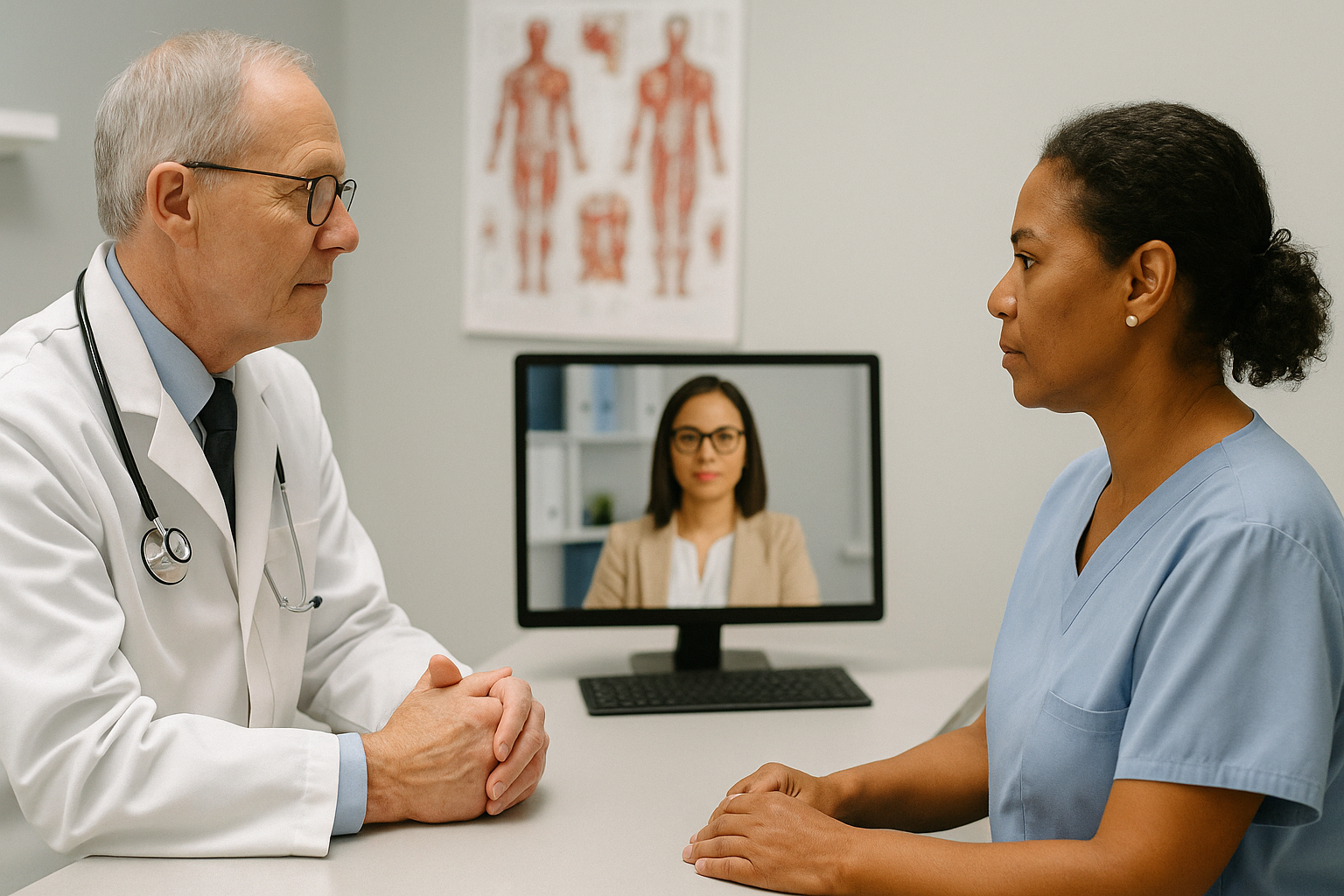Doctor and patient using video interpreter